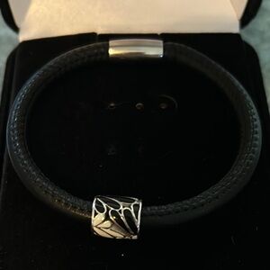 Black Leather Brighton Woodstock Bracelet with Silver Accents